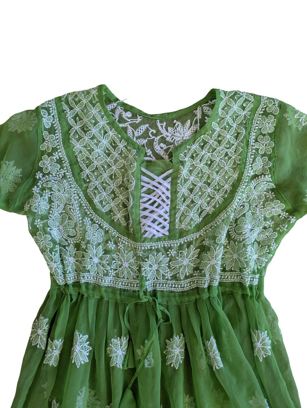 Handmade Fairycore Renfaire Sheer Mesh Dress Embroidered Floral Large - Picture 2 of 9